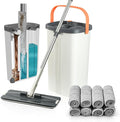 Jelymark Flat Mop and Bucket with Wringer Set, Separates Dirty and Clean Water, 3-Chamber Mop Wet and Dry Use, Not-Hands Squeeze Mops for Floor Cleaning, 8 Reusable Microfiber Mop Pads Included-Ruum Studio Home