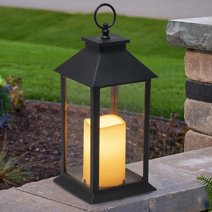 YAKii Hanging Glass Panes Lantern Portable Led Candle Light Operated by 3AAA Battery Use for Garden Yard, Indoor & Christmas Day Decoration etc (Black 2PCS)-Ruum Studio Home
