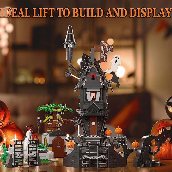 Mini Bricks Haunted Graveyard House Building Set - 1092 PCS Halloween Spooky Construction Toy Kit for Kids & Adults (Not Compatible with )-Ruum Studio Home