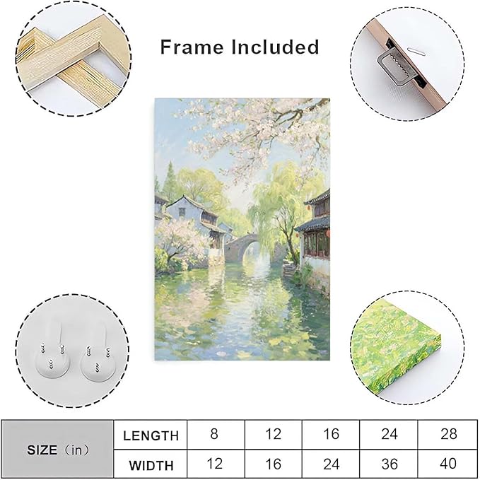 Small bridge stream house Jiangnan style landscape poster suitable for living room bedroom office natural oil painting poster-Ruum Studio Home