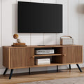 COMHOMA TV Stand for Living Room, Mid Century Modern Entertainment Center for 55/60/65 Inch TVs, Retro Brown TV Console with Fluted Door Cabinets and Open Adjustable Shelve Storage for Bedroom-Ruum Studio Home