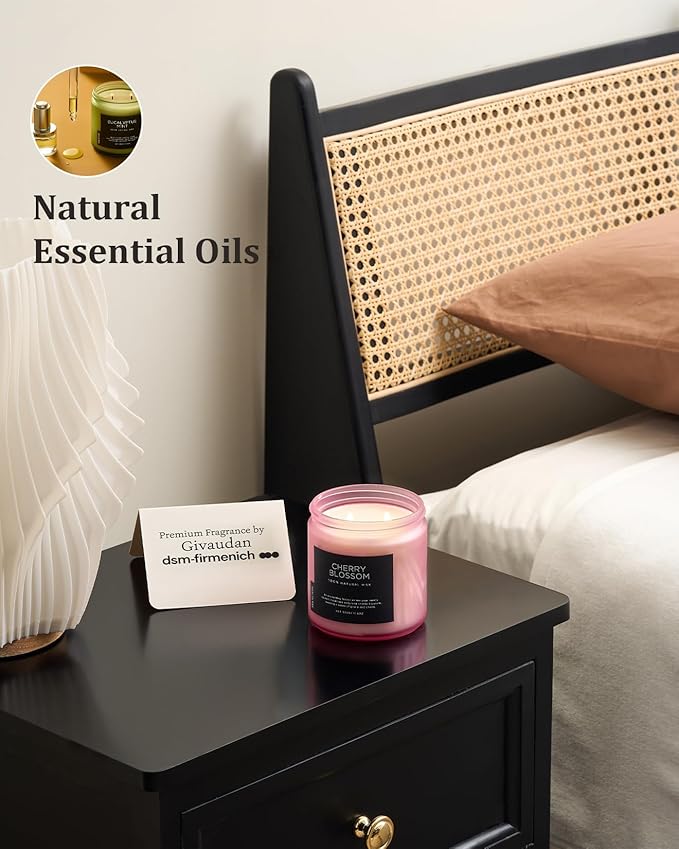 M&SENSE Cherry Blossom Scented Spring Candle, 70 Hours Long Lasting Soy Wax 11.6oz Stress Relief Aromatherapy Candles, Romantic Gifts for Women, Glass Jar for Bedroom Decor-Ruum Studio Home