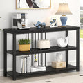 FOLUBAN Entryway Table, Modern Sofa Console Table with 3 Tier Storage Shelf for Living Room Hallway Foyer, Industrial Black Oak-Ruum Studio Home