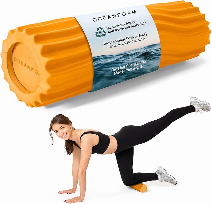 Oceanfoam Tidal Roller - Gold - Muscle Massage Foam Roller for Back Pain & Stretching - Firm and Ergonomic Wide Wave Textured - Yoga, Athletics, & Wellness - Full Size, 20" x 5"-Ruum Studio Home