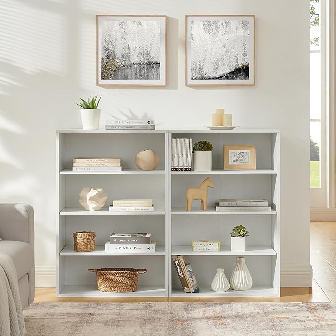 71 Inch Tall 8-Shelf Bookcase, Wood Bookshelf Storage Organizer Adjustable Shelf for Home Office Living Room, Converts into Two 4-Shelf Bookshelves, White-Ruum Studio Home
