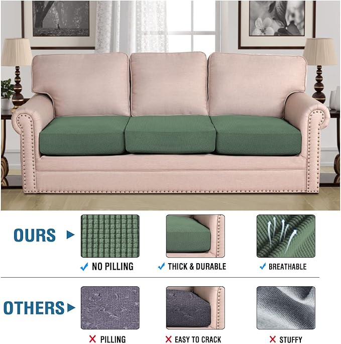 H.VERSAILTEX Super Stretch Individual Seat Sofa Covers Couch Cushion Covers Slipcover Sets Thick Jacquard Textured Twill Fabric (3 Piece, Loden Frost)-Ruum Studio Home