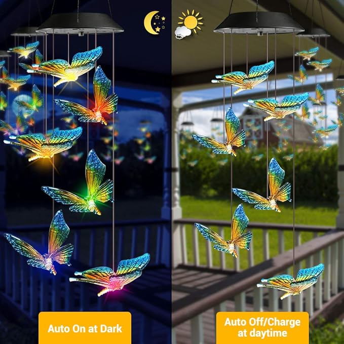Toodour Solar Wind Chime, Color Changing Wind Chimes Butterfly, LED Decorative Mobile, Gifts for Mom Grandma, Waterproof Outdoor Decorative Lights for Garden, Patio, Yard, Window, Outdoor Decor-Ruum Studio Home