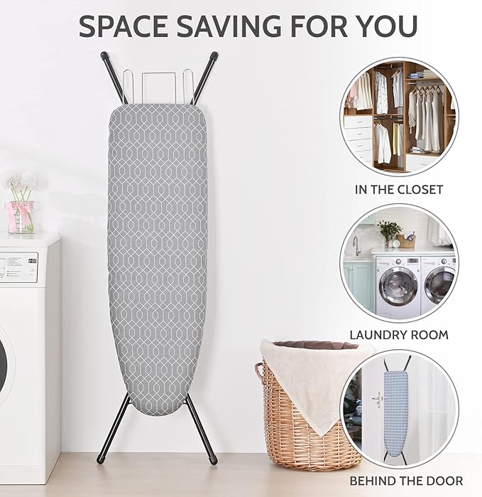 APEXCHASER Full Size Ironing Board with Iron Rest, Lightweight Iron Board with Height Adjustable, Extra Thick Heat-Resistant Cover with Padding, Heavy-Duty Sturdy Metal Legs, 43x13 Grey-Ruum Studio Home
