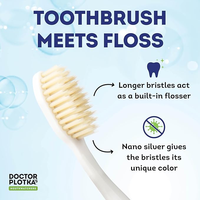 MOUTHWATCHERS Soft Flossing Toothbrushes for Kids, Yellow, Ultra Clean Manual Toothbrush for Sensitive Teeth & Gums, by Dr. Plotka-Ruum Studio Home