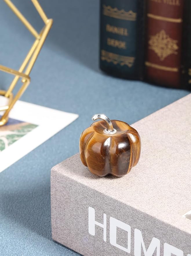 Jovivi Tiger Eye Crystal Pumpkin Figurine, 1.2" Mini Carved Gemstone Pumpkin Statue Decor Healing Stones Decorative Ornaments for Fall Harvest Thanksgiving Halloween Decorations Home Decor-Ruum Studio Home