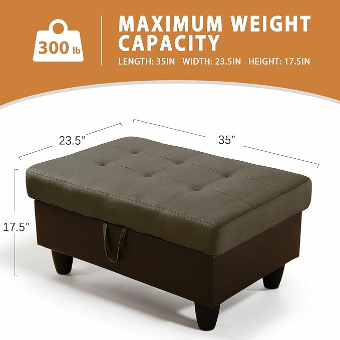 Ottoman Rectangular Storage Ottoman Bench, Flannel Footrest Stool Footstool with Lid for Living Room, Bedroom, Entryway, Taupe&Black, 35"x23.5"x17.5"-Ruum Studio Home