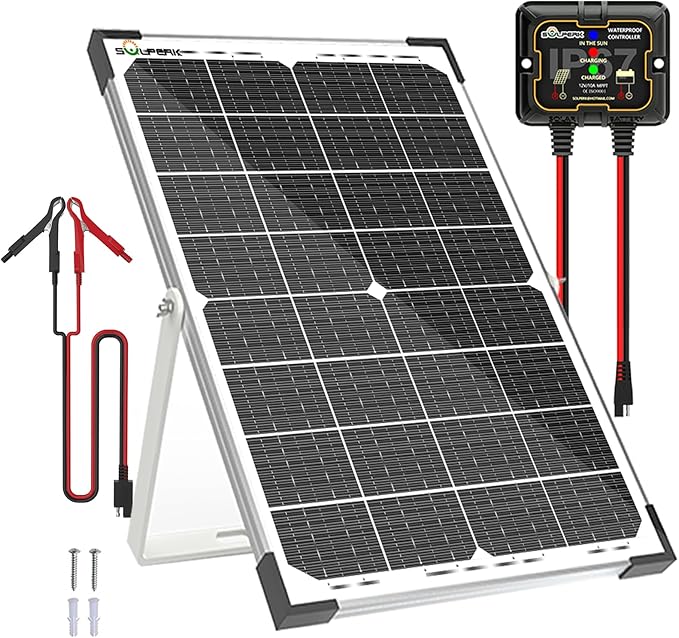 SOLPERK 30W Solar Battery Charger Solar Battery Maintainer + Upgrade 10A MPPT Charge Controller + Adjustable Mount Bracket for Car RV Boat Motorcycle，12V Waterproof Solar Panel Kit Trickle Charging-Ruum Studio Home