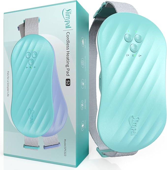 Slimpal AI Portable Heating Pad for Period Cramps, Smart AI Heat Chip, Electric Cordless Heating Belt for Back, Belly, Waist, Stomach, Menstrual Wearable Heating Pad Gifts for Girl Women Her Aqua S2-Ruum Studio Home