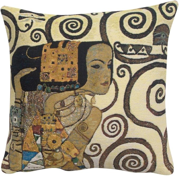 C Charlotte Home Furnishings Inc Lebensbaum Expectations Cushion Cover | Pure Cotton Decorative Cushion Case | Cushion Cover for Indoor Use | 17x17 Inch Cushion Cover for Living Room I By Gustav Klimt-Ruum Studio Home