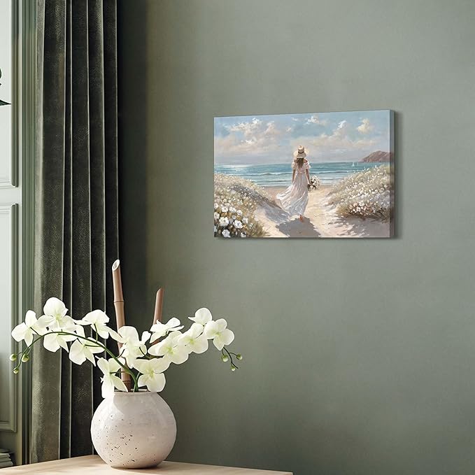 cozy country Beach Wall Art 16"x11" - Coastal Pictures Ocean Canvas Decor - Nautical Artwork Seascape Painting for Bathroom, Bedroom, Sea House-Ruum Studio Home