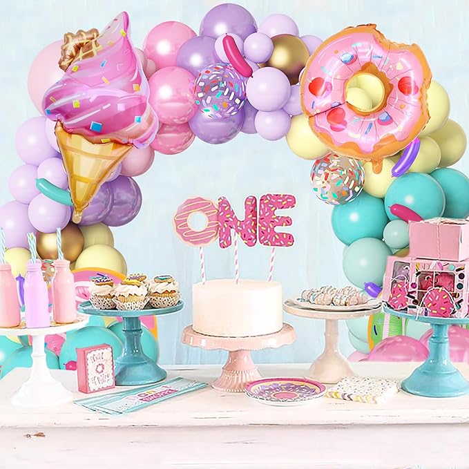 Amandir 139pcs Pastel Donut Balloon Arch Garland Kit Sweet One Ice Cream Birthday Party Decorations Sprinkles Confetti Pastel Balloons for Donut Grow Up Girl Baby Shower Spring Party Supplies-Ruum Studio Home