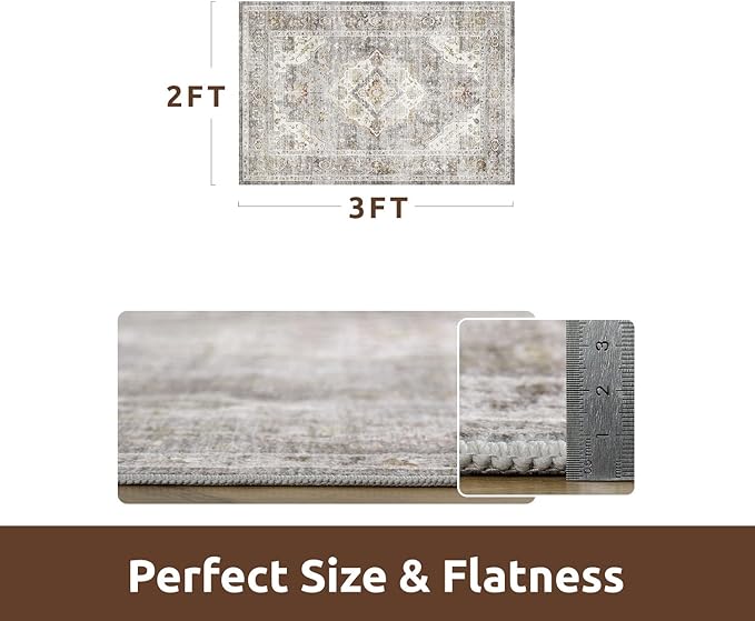 AMOAMI-2X3 Small Rug-Washable Rugs Entryway Mat Indoor-Soft Vintage Non Slip Rugs for Kitchen Laundry Room Bathroom Grey Decorative Accent Rug for in Front of Sink 24 Inch x36 Inch-Ruum Studio Home