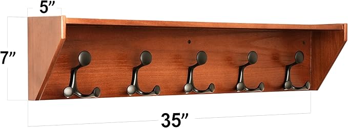 SKOLOO Wall Shelf with Hooks, 35-Inch Cherry Coat Rack Wall Mount with Shelf Organizer - Lightweight & Sturdy, 5 Tri Hooks - Perfect for Entryway, Hallway, Living Room, Bedroom, Mudroom-Ruum Studio Home
