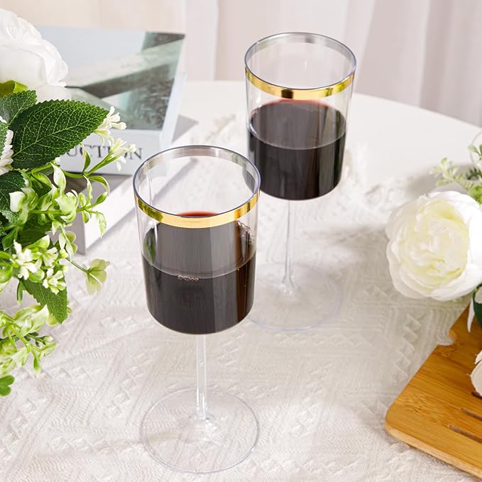 Ciaell 12 Pack Plastic Wine Glasses - 14 Oz Plastic Wine Glasses with Stem - Square Gold Disposable Stemmed Glass for Parties & Weddings & Outdoors & Thanksgiving-Ruum Studio Home