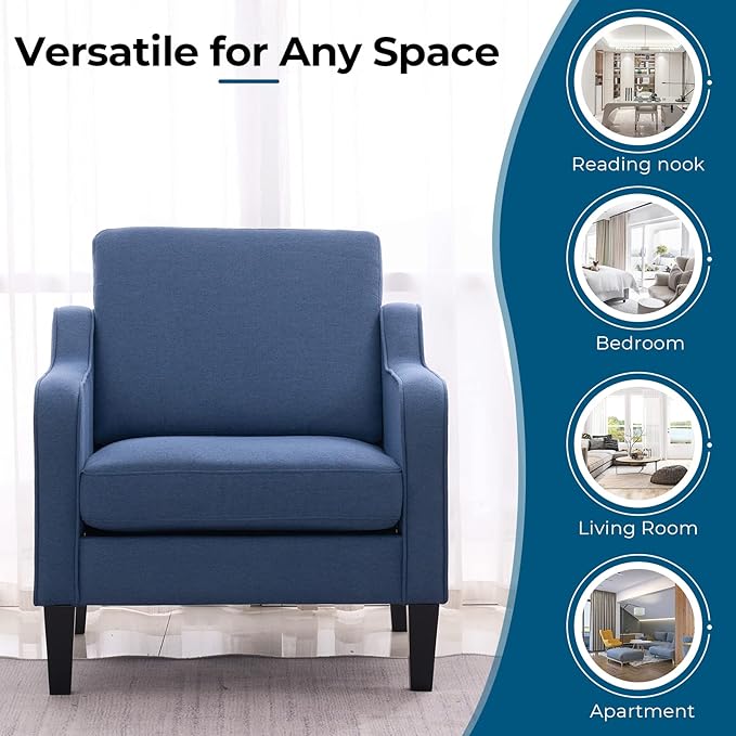 VINGLI Modern Accent Chairs Set of 2, Blue Living Room Chairs Comfy Armchair for Bedroom, Upholstered Sofa Chair Reading Chair for Small Spaces, Apartment, Waiting Room-Ruum Studio Home