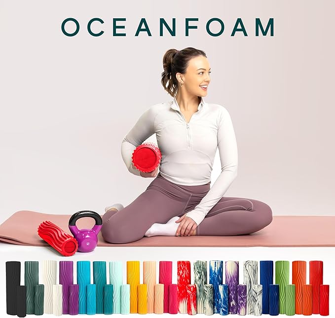 Oceanfoam Tidal Roller - Red - Muscle Massage Foam Roller for Back Pain & Stretching - Firm and Ergonomic Wide Wave Textured - Yoga, Athletics, & Wellness - Full Size, 20" x 5"-Ruum Studio Home