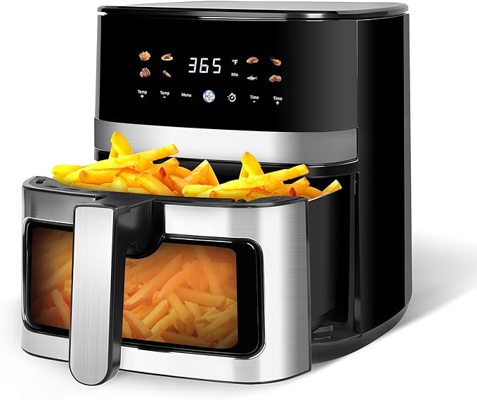 5.8QT Digital Air Fryer with Viewable Window, Adjust Temp & Timer, Air Frying, Reheat, Easy for Frozen Food, Snacks, Dinner, Large Square Basket than Round, Portable for Family & Apartment-Ruum Studio Home