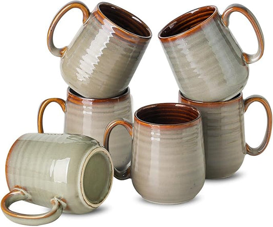 Hasense 12 oz Coffee Mugs, Ceramic Coffee Cups Set of 6, Stoneware Latte Mug with Large Handle for Coffee, Tea, Milk and Chocolate, Easy Hold & Clean, Dishwasher & Microwave Safe, Light Grey-Ruum Studio Home