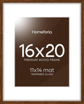 Homeforia 16x20 Picture Walnut Frame, High End Dark Oak 16x20 Wooden Brown Frames with Mat 11x14, 16 x 20 Wood Poster Frame Matted to 11 by 14, 20x16 Hanging Frames, Tempered Glass, Wall Kit, Set of 1-Ruum Studio Home