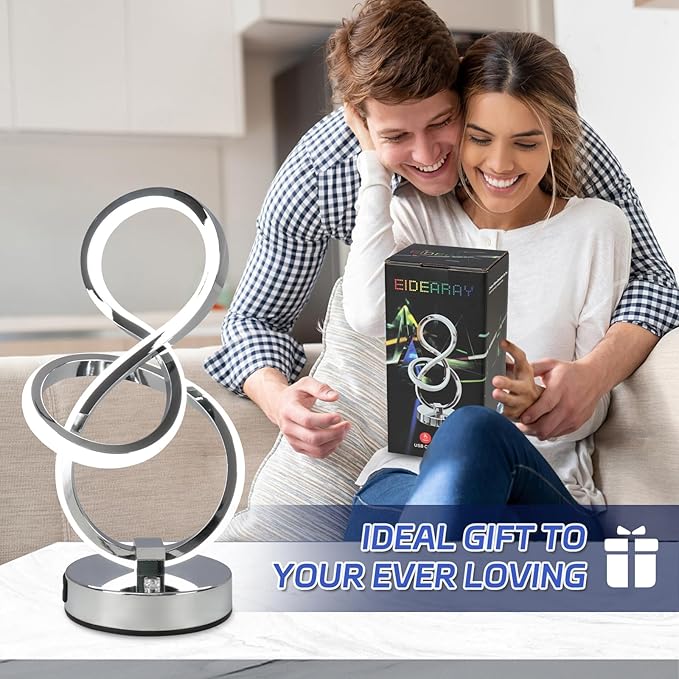 Modern Table Lamp, LED Bedside lamp with USB C+A Ports, Touch Stepless Dimmable Nightstand lamp, Unique Spiral Table lamp for Bedroom Living Room Home Office, LED Spiral lamp, Silver-Ruum Studio Home