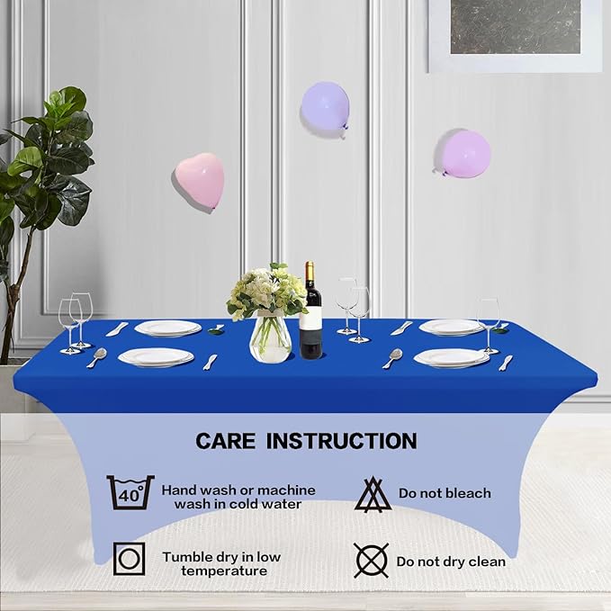 IVAPUPU 2 Pack 8FT Table Cloth for Rectangular Fitted Events Stretch Royal Blue Table Covers Washable Cover Spandex Tablecloth Protector for Party, Wedding, Cocktail, Banquet, Festival-Ruum Studio Home