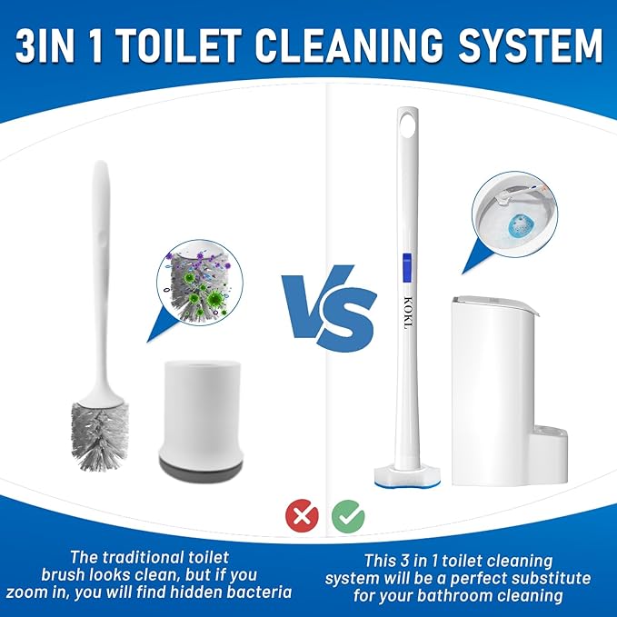 KOKL Disposable Toilet Brush, Toilte Wand Kit, Toilet Brushes and Holders with 40 Refills, Toilet Bowl Brush, Toilet Bowl Cleaning Wands, Toilet Cleaning System for Bathroom Maintenance(2-Set)-Ruum Studio Home