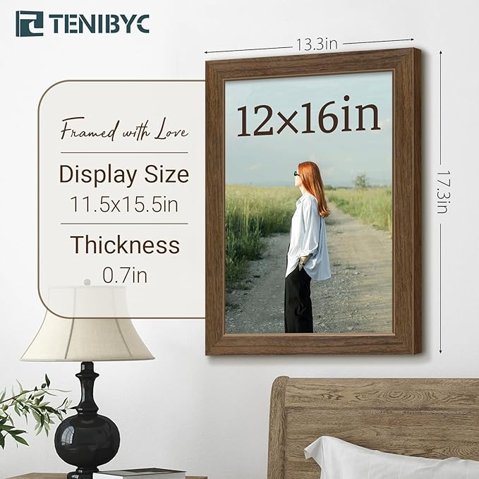12x16 Picture Frame 3 pk, Brown Woodgrain, HD Tempered Glass, Wall Gallery Frame-Ruum Studio Home