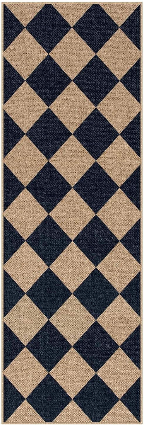 Lahome Checkered Easy Jute Runner, 2x6 Kitchen Runner Rug Non Slip Washable Outdoor Rug for Entryway Indoor, Checkerboard Black Indoor Outdoor Carpet for Hallway 6ft Entry Front Door-Ruum Studio Home