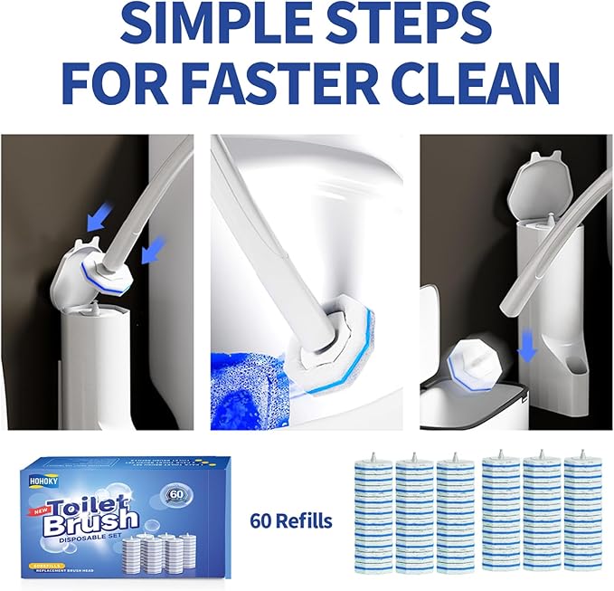 60pc Refills Disposable Toilet mats Brush Cleaning System, Toilet Cleaning Brush, 60 Replacement Brush Heads, No Handle or Base，Toliet Wand Refills,Toilet Bowl Clean Refill Pads,Toilet Scrubber Refill-Ruum Studio Home