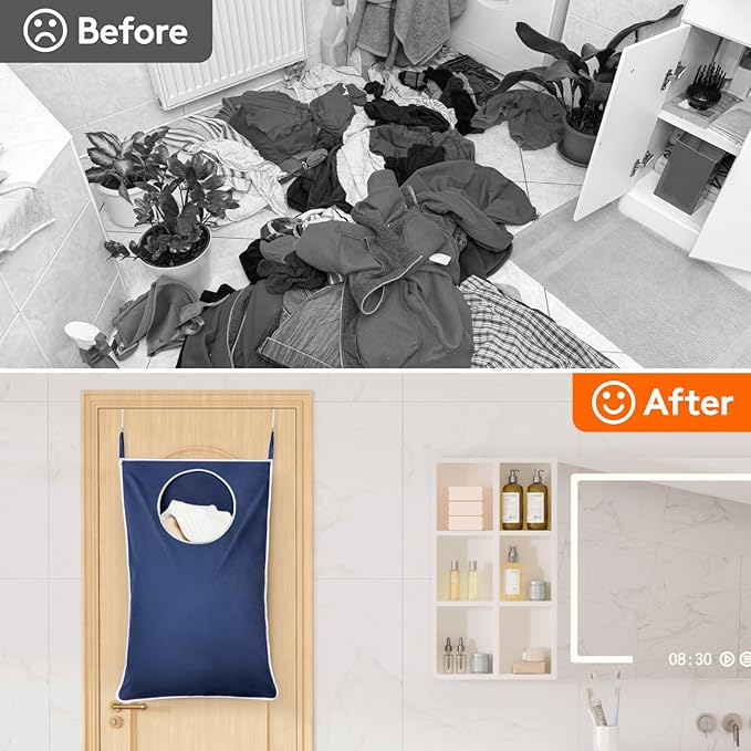 Lifewit Over Door Laundry Hamper, Large Collapsible Hanging Laundry Hamper, Hanging Laundry Basket Bag for Bathroom Bedroom Dirty Clothes Storage Organizer, Dark Blue-Ruum Studio Home