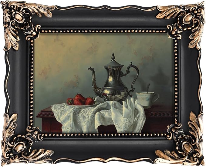 5x7 Vintage Picture Frame with Embossed Flower Design, Black Ornate Frame for 5x7 Pictures, Hand-Crafted Resin Antique Frames for Tabletop & Wall Hanging, Home Decor (Black)-Ruum Studio Home