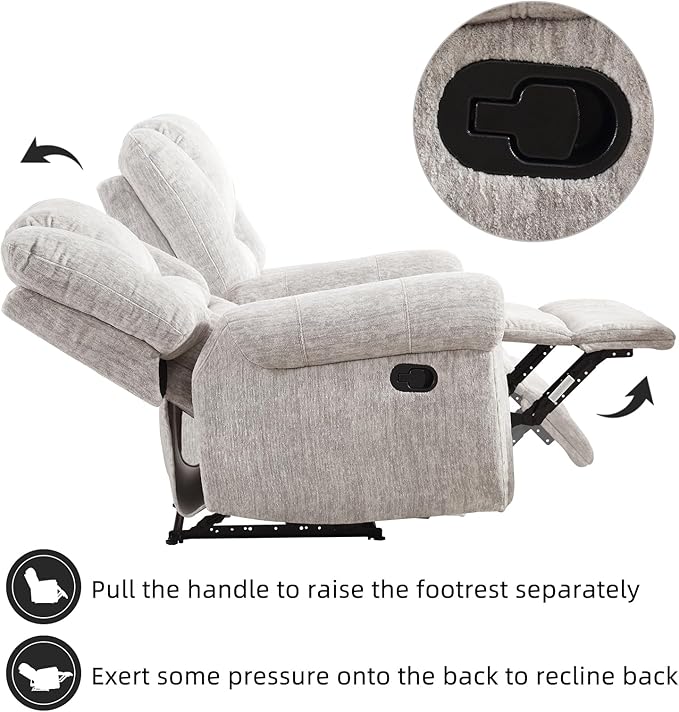 CANMOV Manual Recliner Chair, Classic and Traditional Manual Recliner Chair with Comfortable Arms and Back Single Sofa for Living Room, White Grey-Ruum Studio Home