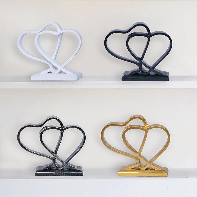 Gold Heart Sculpture for Living Room Decor Heart Decoration Gift for Her and Him Love Wedding Anniversary Couples Gift Modern Heart Statue for Home Coffee Table Dining Table Centerpiece Birthday Gift-Ruum Studio Home