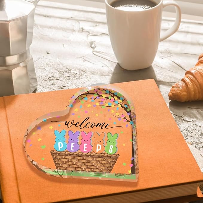 Funny Easter Bunny Decor Desk Decor Acrylic Heart Sign Easter Decorations Easter Gift Acrylic Heart Plaque Box Sign for Home Farmhouse Kitchen Bathroom Shelf Table Decoration-Ruum Studio Home