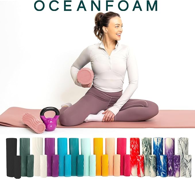 Oceanfoam Tidal Roller - Blush - Muscle Massage Foam Roller for Back Pain & Stretching - Firm and Ergonomic Wide Wave Textured - Yoga, Athletics, & Wellness - Full Size, 20" x 5"-Ruum Studio Home