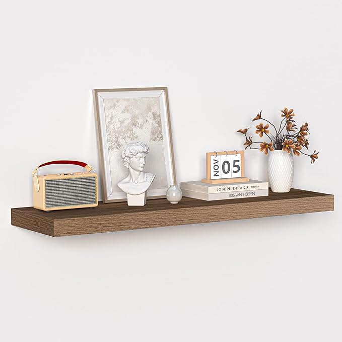 Fun Memories Floating Shelves - 10.3 Inch Deep Wall Shelf for Decor & Storage - Wall Mounted Display Shelving with Invisible Heavy-Duty Metal Bracket - 36"x 10.3"x 1.8" 1 Pack, Walnut-Ruum Studio Home