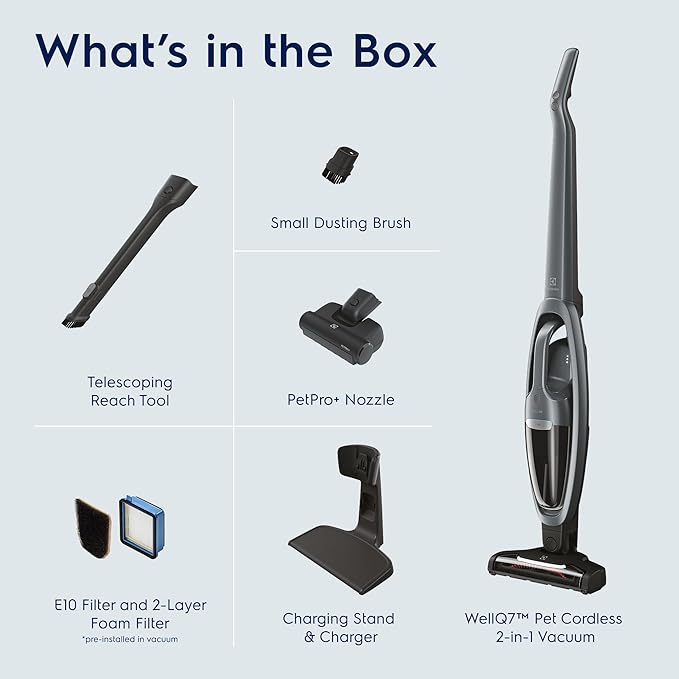 Electrolux WellQ7 Pet Cordless 2-in-1 Vacuum Cleaner with Motorized PetPro+ Nozzle for Easy Pet Hair Removal, 50-Minute Run Time, 2 Power Modes, Shale Gray-Ruum Studio Home