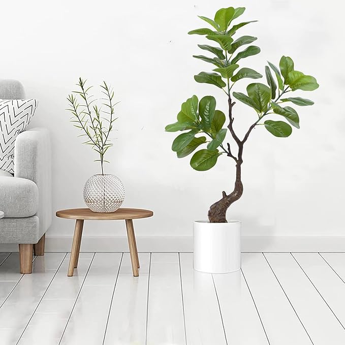 Artificial Fiddle Leaf Fig Tree 49" Fake Potted Tree with Trunks Artificial Tree Realistic Fake Plant for Modern Home Office Living Room Floor Decor Indoor Outdoor-Ruum Studio Home