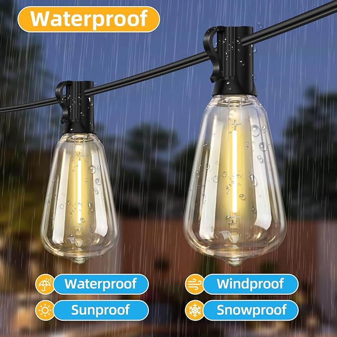 ST38 100FT LED Outdoor String Lights with 50 Shatterproof ST38 Bulbs+2 Spares, 2700K Warm White – for Backyard, Patio, Garden, Wedding, Party, Christmas, Porch, Deck, Gazebo, Bistro, Camping Decor-Ruum Studio Home