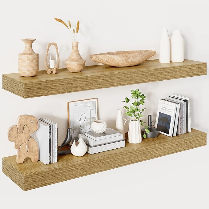 Heimlove Floating Shelves for Wall 36 Inches Long,9.3" Deep Oak Floating Shelf Set of 2,Wall Mounted Shelves for Bathroom Bedroom Living Room Kitchen Office,Shelf for Books Storage,Home Decor-Ruum Studio Home