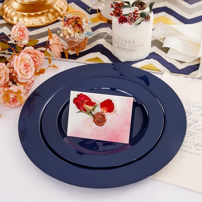 FLOWERCAT 60PCS Blue Plastic Plates - Heavy Duty Blue Plates Disposable (10.25" & 7.5") - serve for 30guest Birthday Party/Wedding/Father's Day/Memorial Day/Graduation-Ruum Studio Home