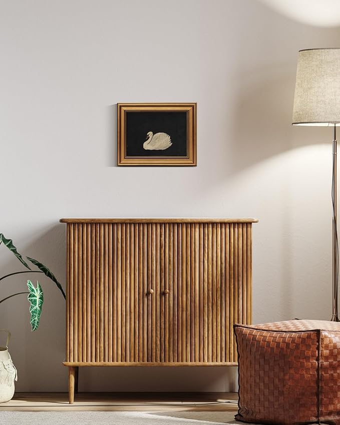 HUARCEY Gold Framed Vintage Wall Art for Living Room, Grace Swan Art Painting Pictures Rustic Animal Bathroom Prints Farmhouse Wall Decor Mother's Day Gifts for Mom Canvas Swan Shelf Decor for Bedroom-Ruum Studio Home