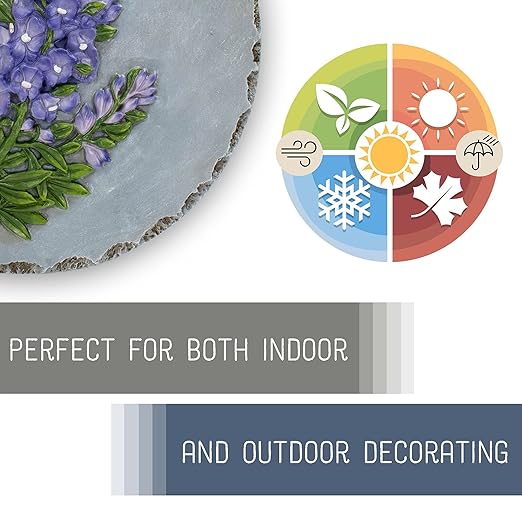 NAT & Jules Floral Colorful Dimensional Indoor Outdoor 12 inch Round Cast Resin Decorative Garden Stepping Stone, Patio, Walkway Sculpture Yard Art, Bluebonnet-Ruum Studio Home