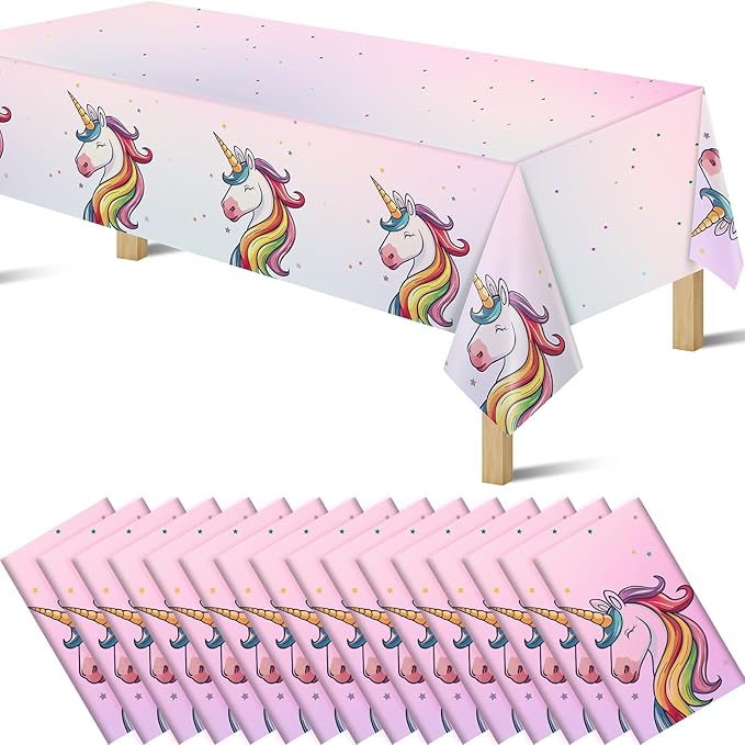 16Pcs Unicorn Tablecloths for Birthday Party, Unicorn Plastic Table Cover Disposable Party Table Cloths, unicórnio Festa Supplies for Baby Shower and Birthday Decoration for Girls (54'' x 108'')-Ruum Studio Home