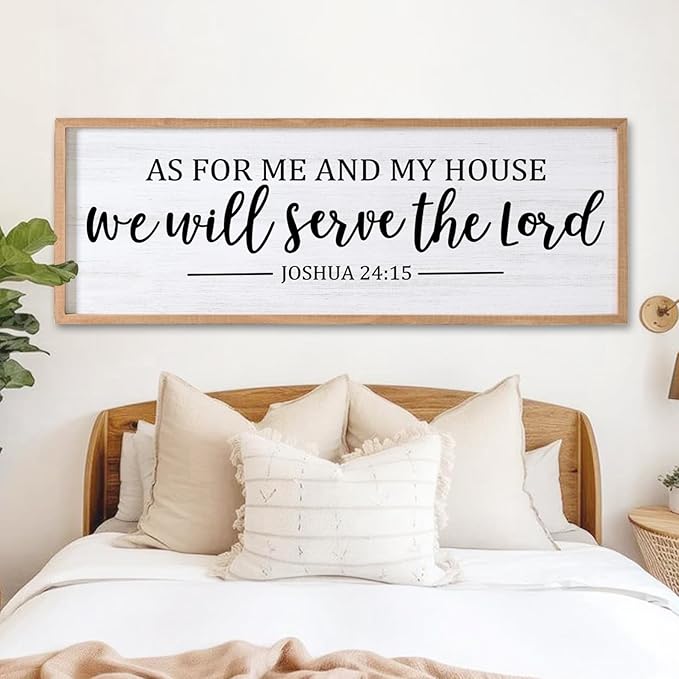 As For Me And My House We Will Serve The Lord Framed Wall Art, 40''×15'' Positive Religious Rustic Bible Verse for Christian God Jesus Christ Prayer, Vintage Long Holy Catholic Scripture Decor-Ruum Studio Home